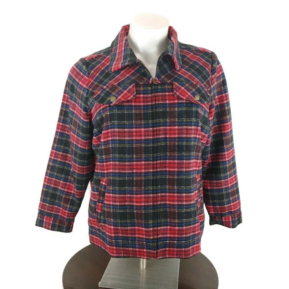 New Women's Plus CJ Banks Red & Black Plaid Zippered Jacket Size 20/22‎